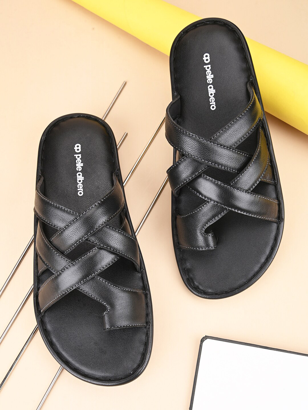 pelle albero Men One Toe Leather Comfort Sandals