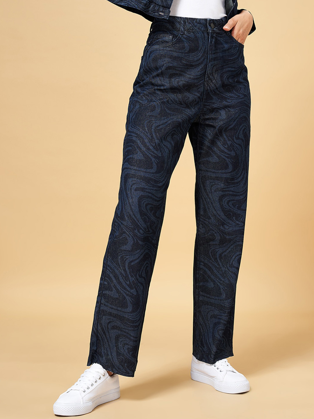 SF JEANS by Pantaloons Women Abstract Printed Straight Fit Cotton Jeans