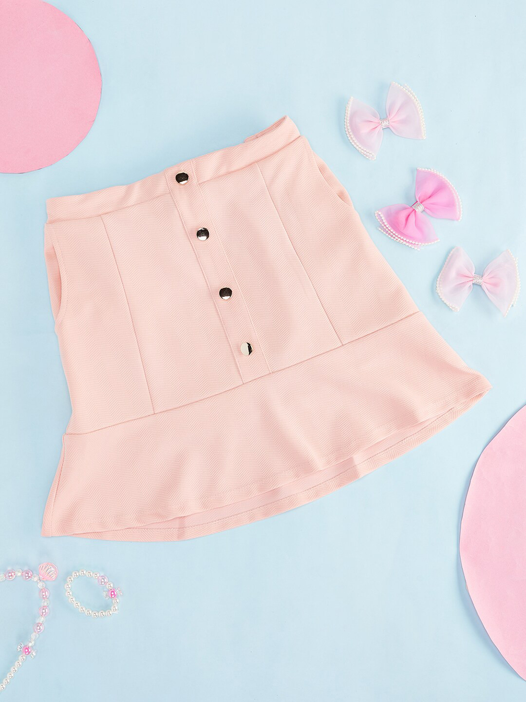 Pantaloons Junior Girls Self-Design Cotton Peplum Knee-LengthSkirt