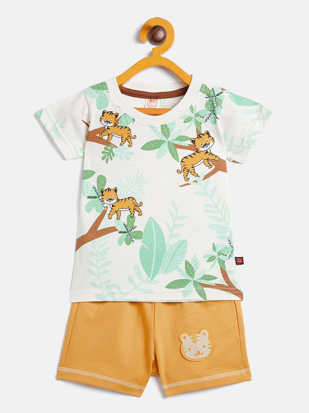 Camey Kids Green Printed T-shirt with Shorts Cotton Round Neck Half Sleeve Clothing Set