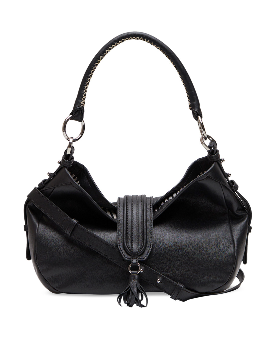 tohl Black Solid Leather Hobo Bag