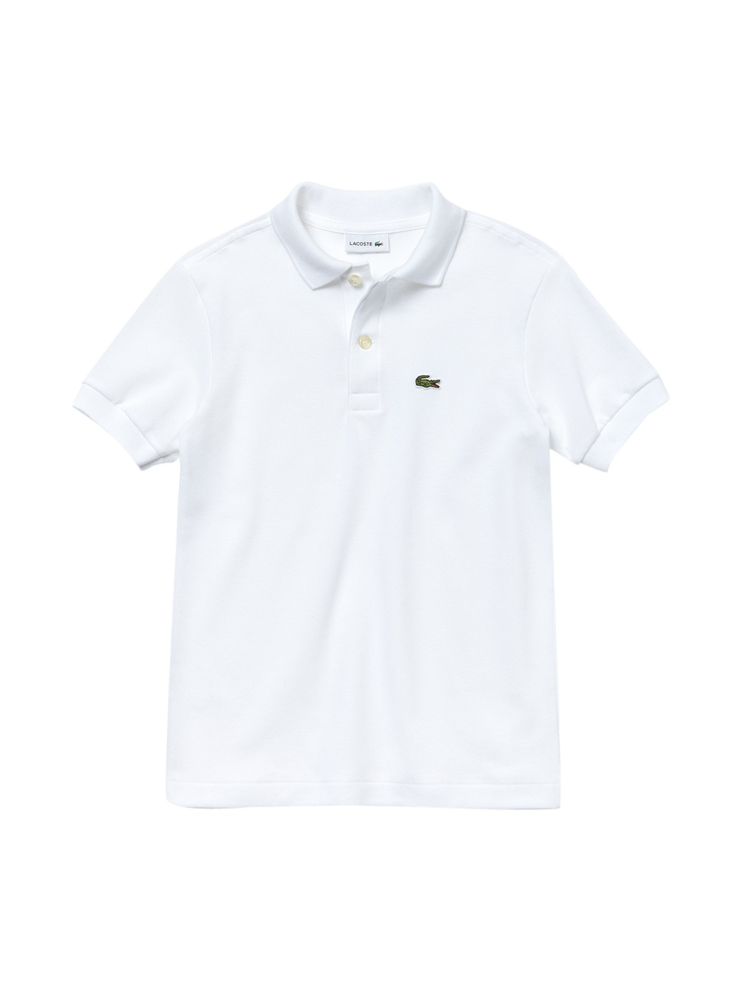 Lacoste Boys White Solid Polo Collar T-shirt