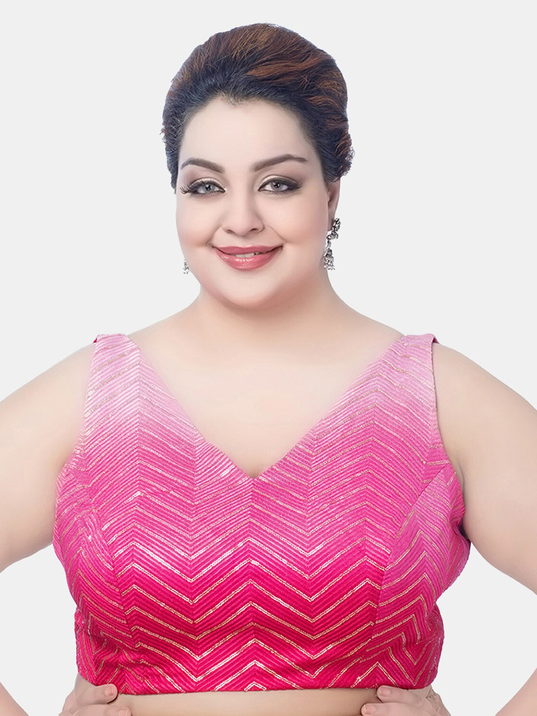 neckbook Plus Size Woven Design Sequinned Embellished Sleeveless Silk Saree Blouse