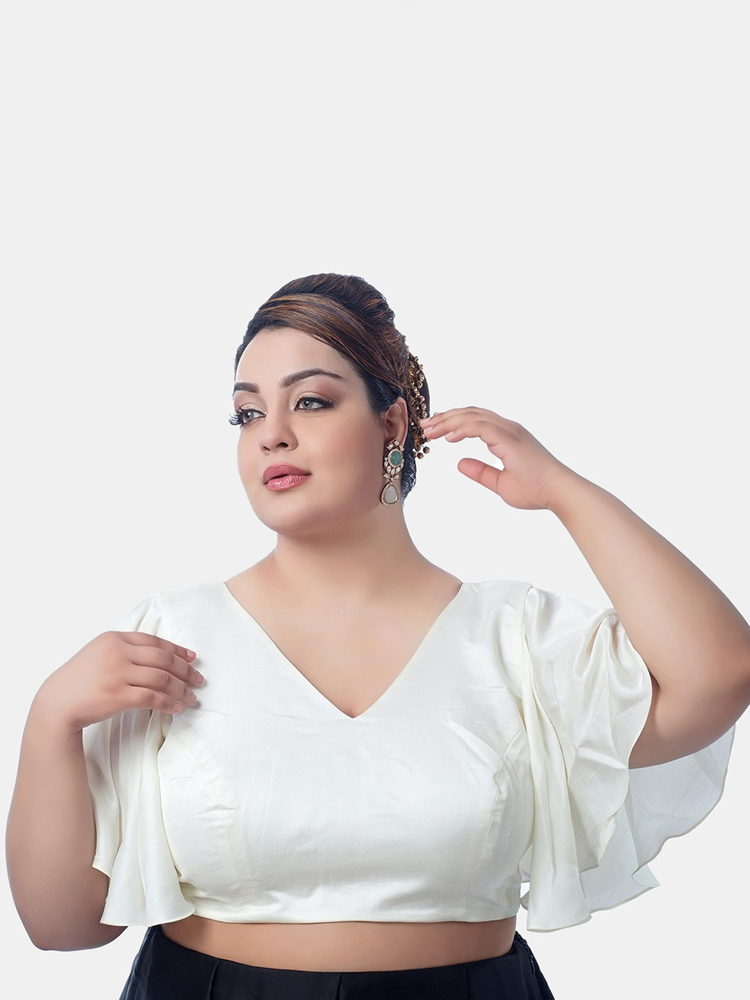 neckbook Plus Size Flared Sleeves Silk Saree Blouse