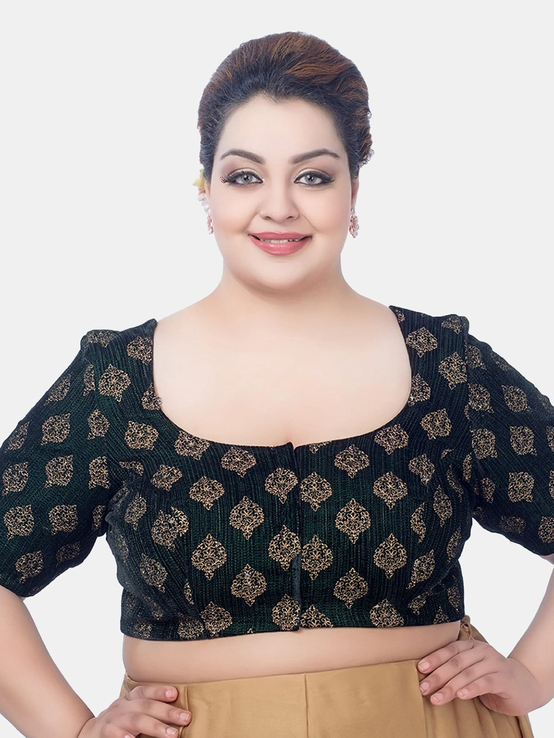 neckbook Plus Size Embroidered Velvet Saree Blouse