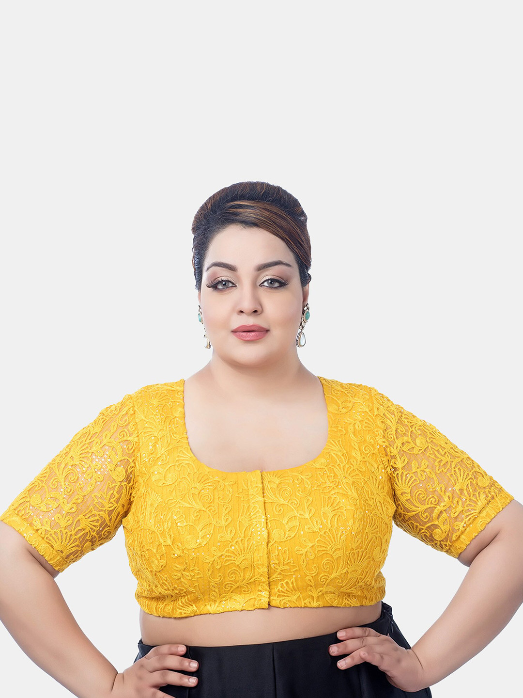 neckbook Plus Size Floral Embroidered Saree Blouse