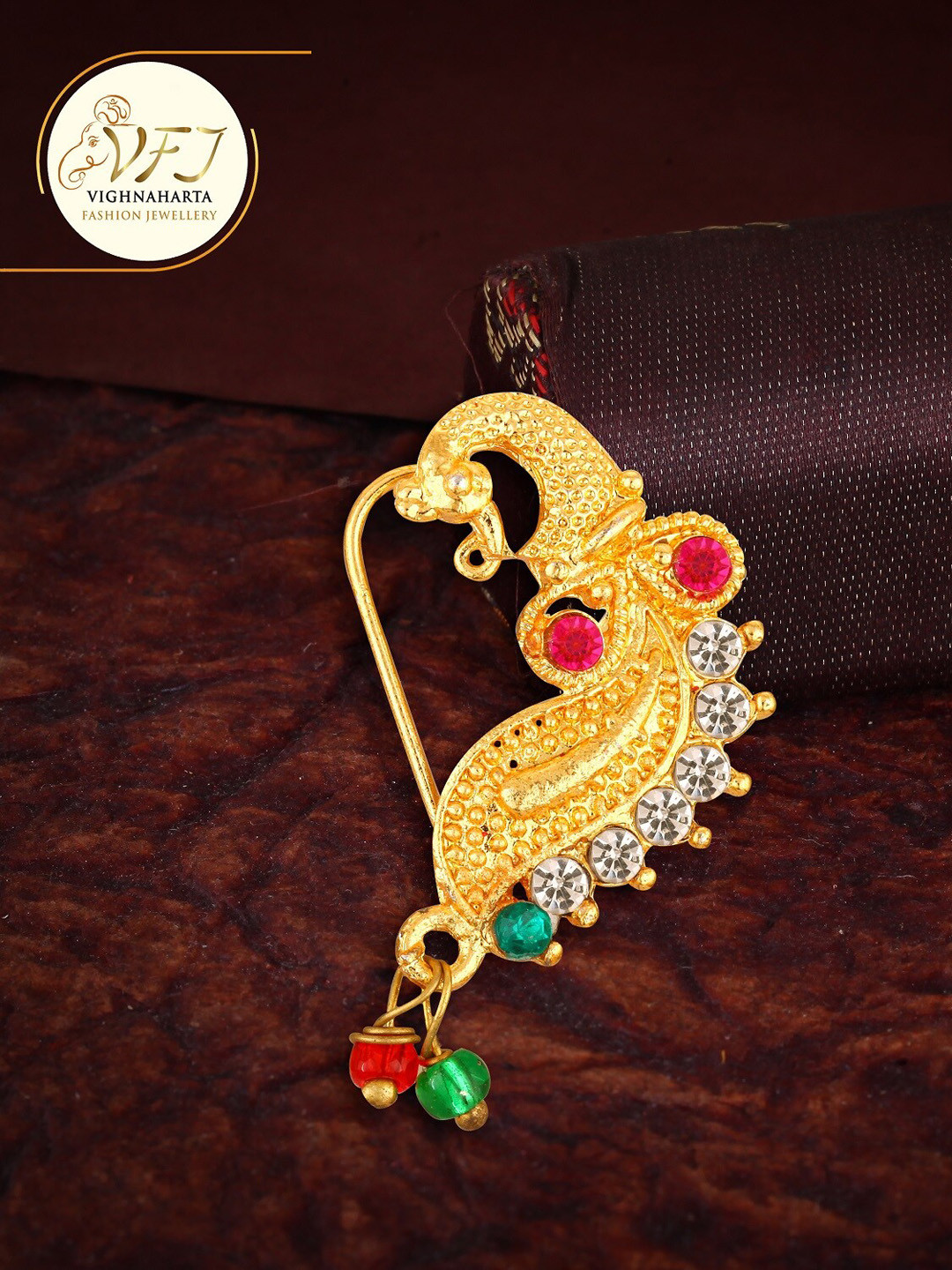 Vighnaharta Gold-Plated Stone-Studded Insert Nosepin