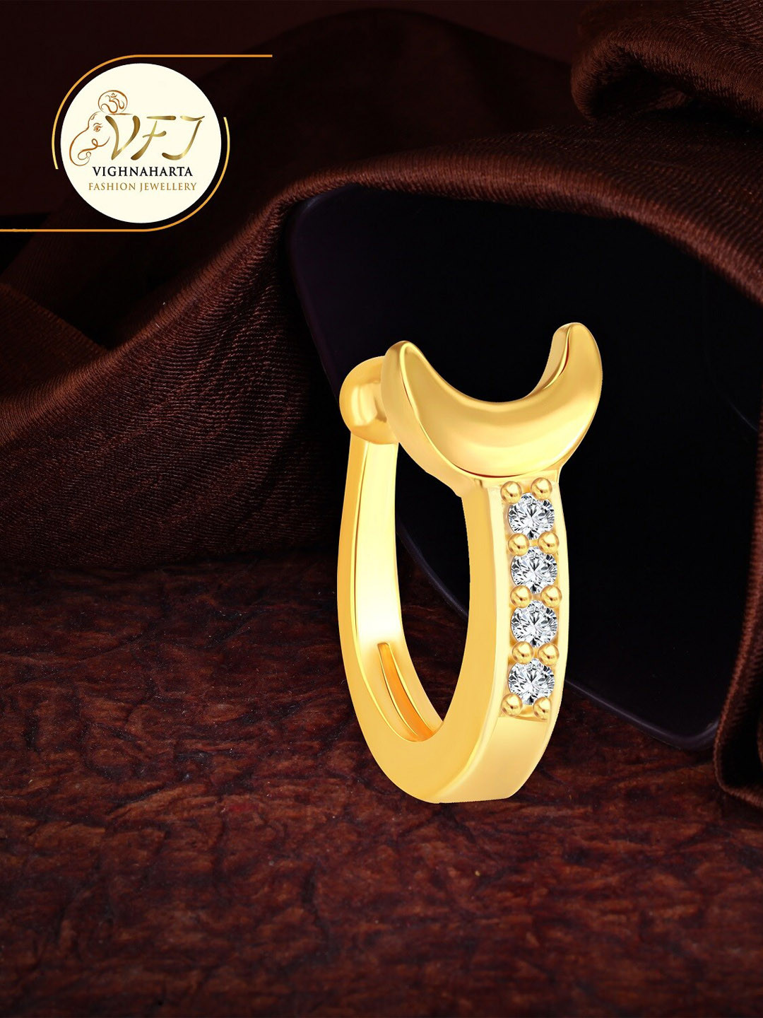 Vighnaharta Gold-Plated Cubic Zorconia Nosepin