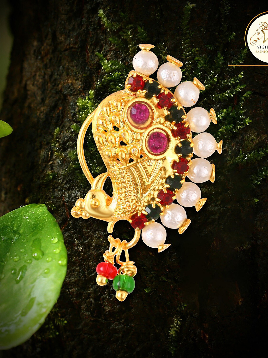 Vighnaharta Gold-Plated Artificial Beads Insert Nosepin