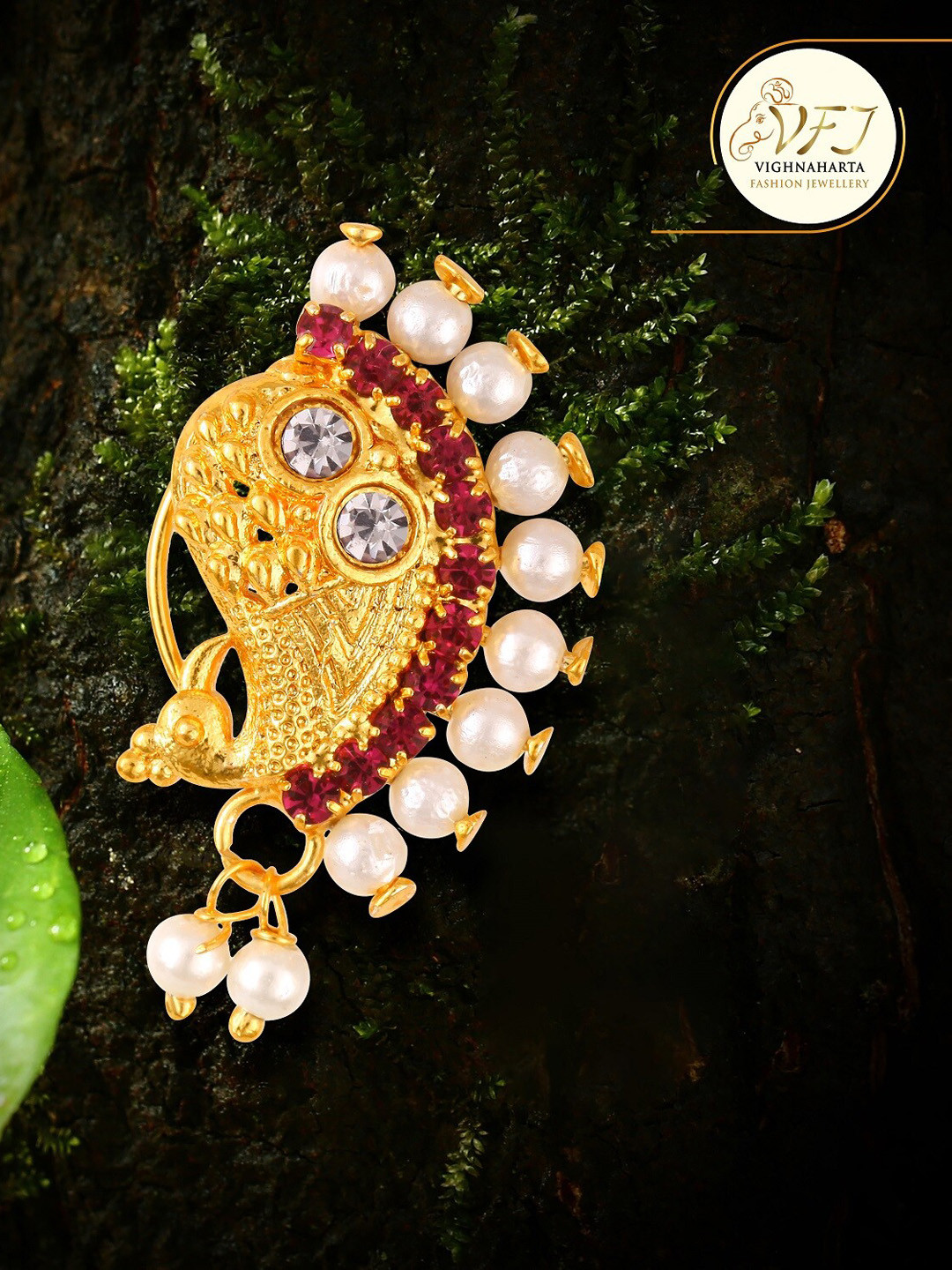 Vighnaharta Gold-Plated Stone-Studded Insert Nosepin
