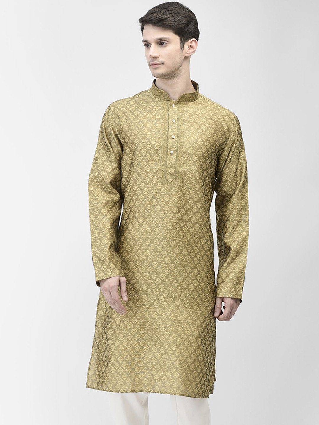 SG LEMAN Ethnic Motifs Woven Designed Thread Work Straight Jacquard Kurta