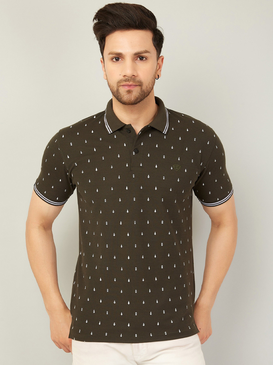 WE PERFECT Geometric Printed Polo Collar  Dry Fit Cotton T-shirt