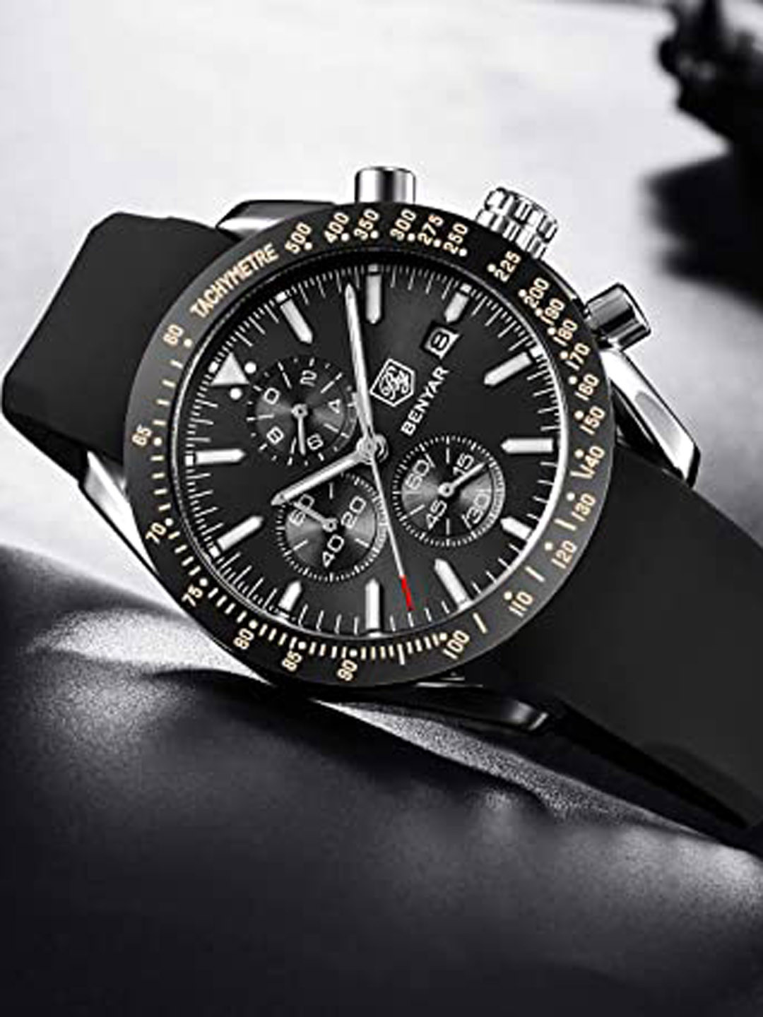 BENYAR Men Bracelet Style Straps Analogue Watch Ben-5140-Black-Silver-01