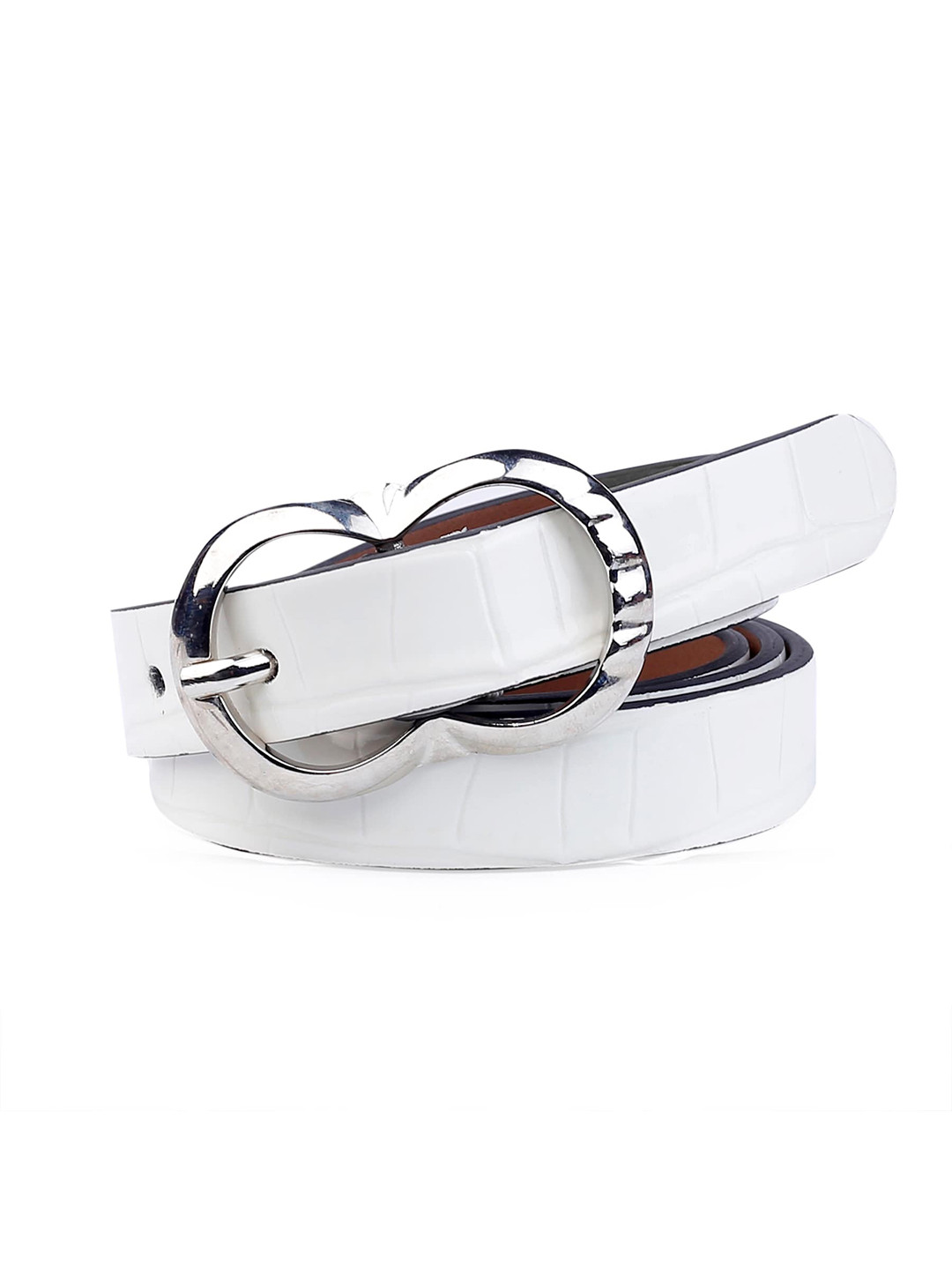 bacca bucci Women White Leather Textured PU Buckle Belt