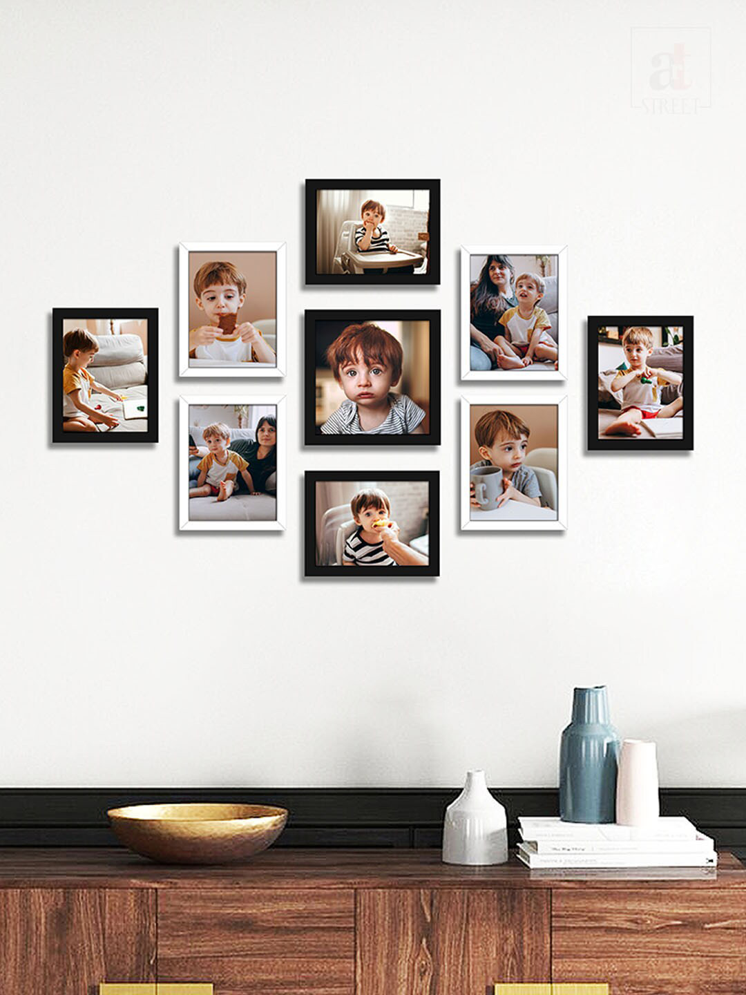 Art Street Black 9 Pieces Printed Wooden Collage Photo Frames