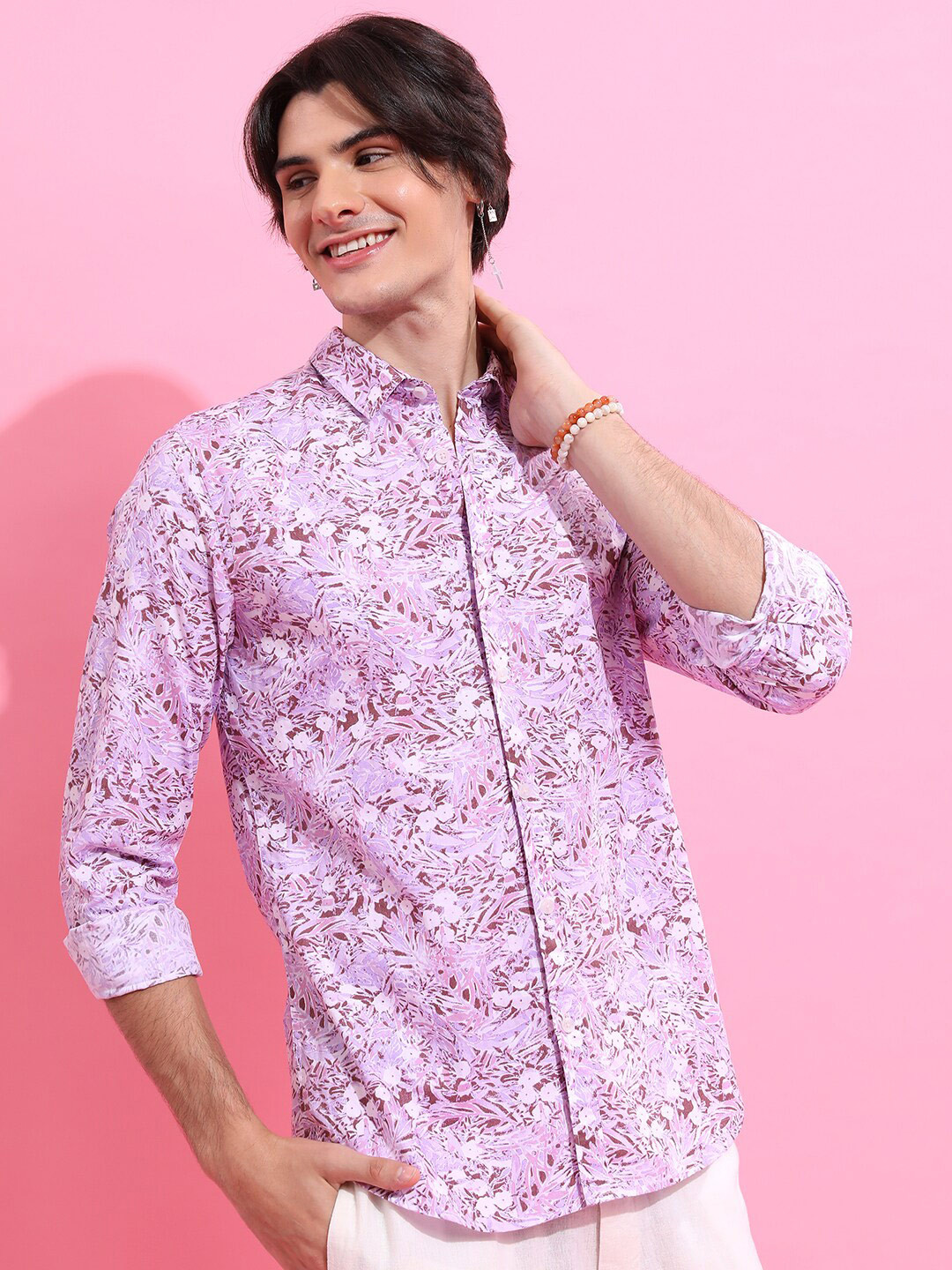 HIGHLANDER Lavender Slim Fit Opaque Abstract Printed Cotton Casual Shirt
