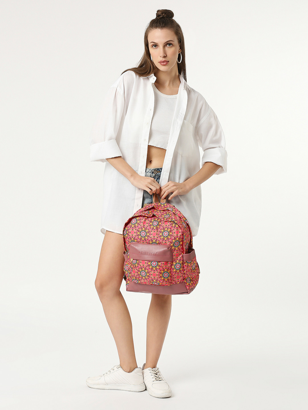 CRAYTON Women Floral Printed Backpack With Compression Straps