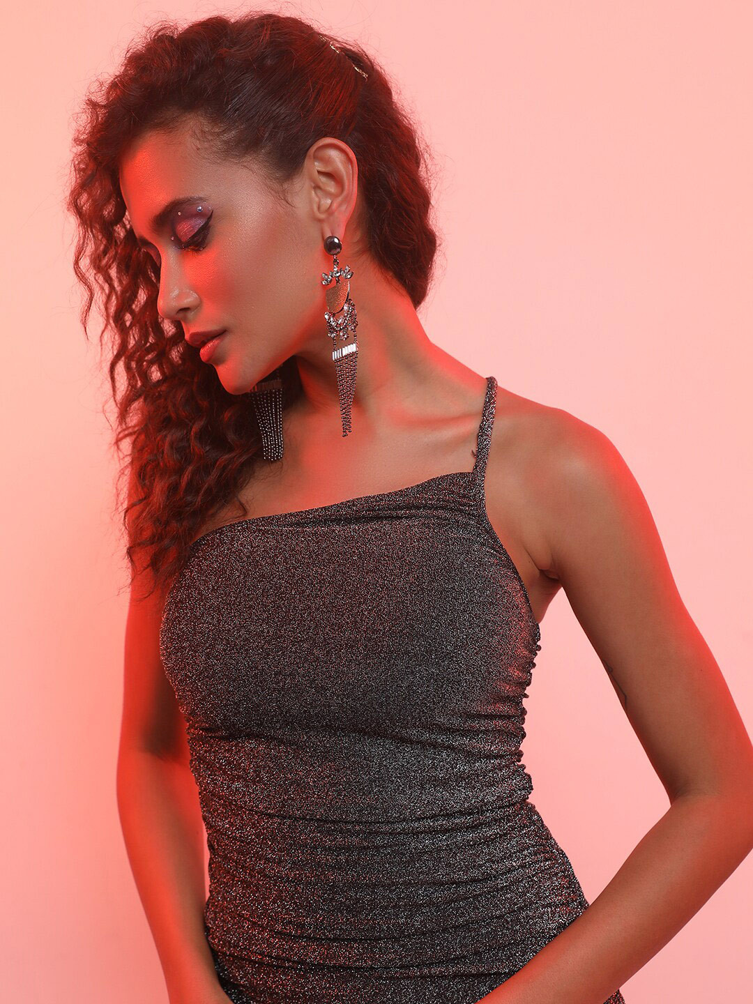 KETCH Shimmered Ruched One Shoulder Bodycon Dress