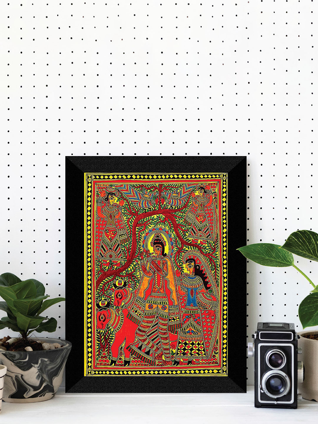 SAF Red & Yellow Madhubani Art Printed UV Coating Wall Art