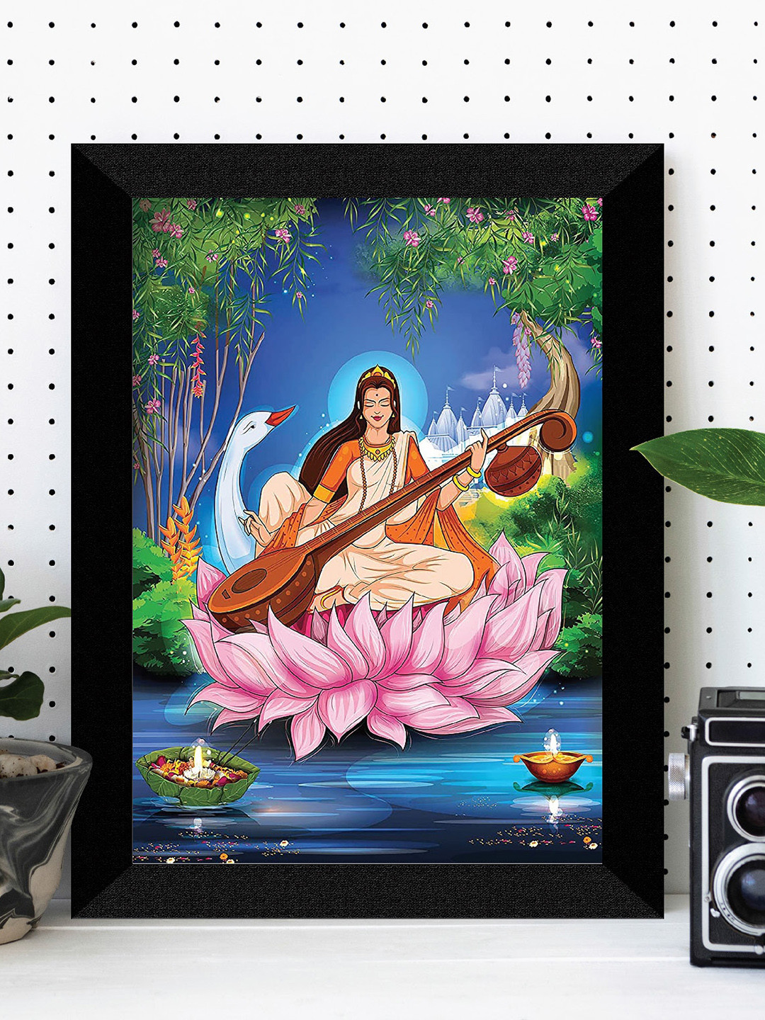 SAF Lordess Saraswati Blue MDF Wall Living Room Rectangle Paintings Wall Art -11 x 14In