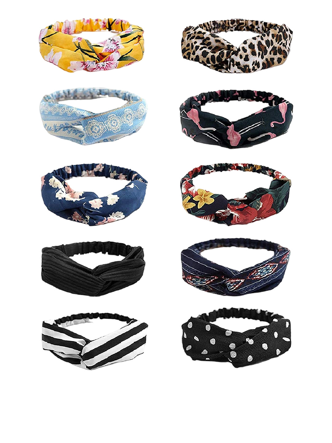 CHRONEX Set Of 6 Floral Printed Stretchable Headbands