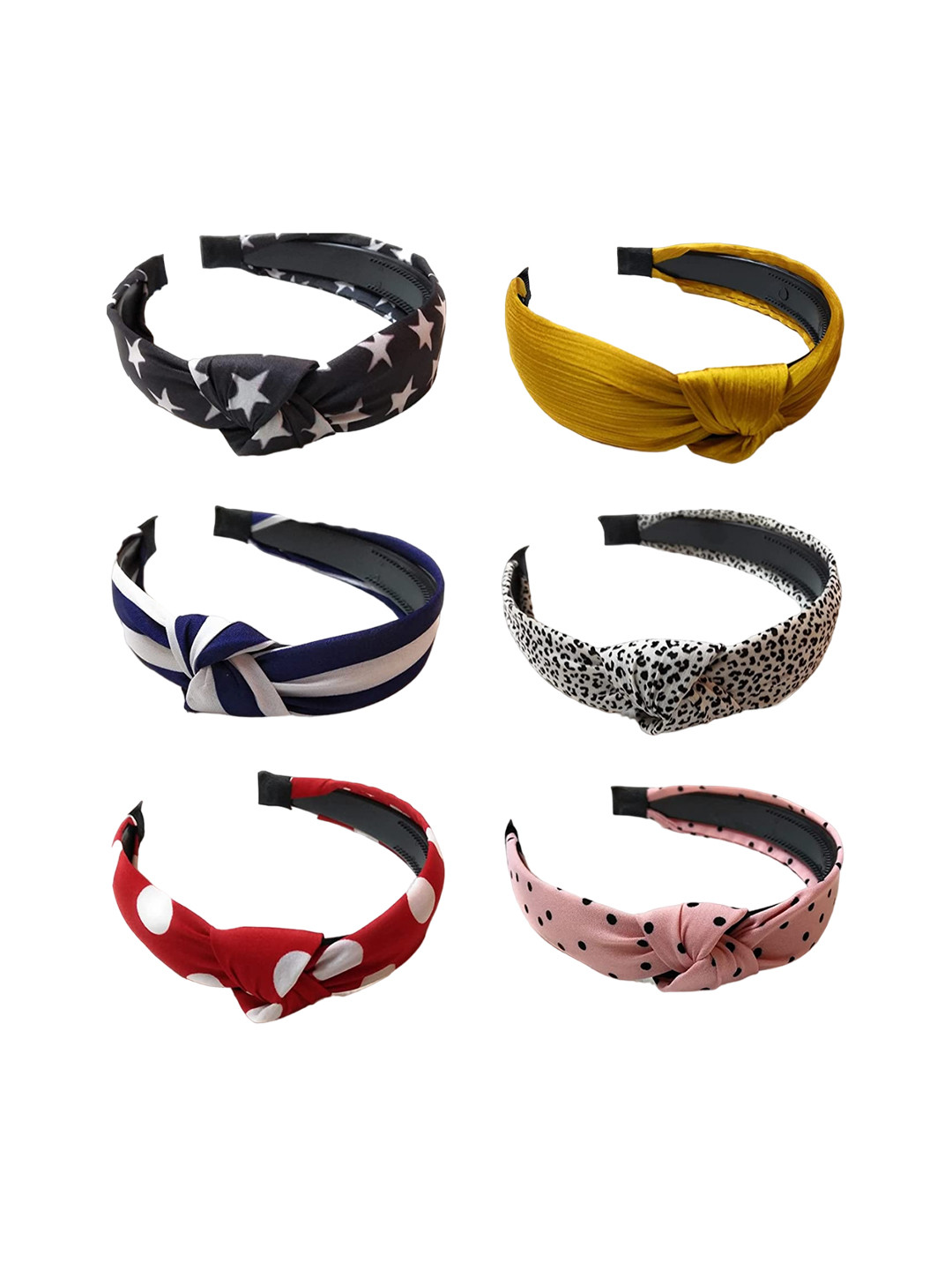 CHRONEX Women Set Of 6 Printed Korean Style Knot Detail Headband