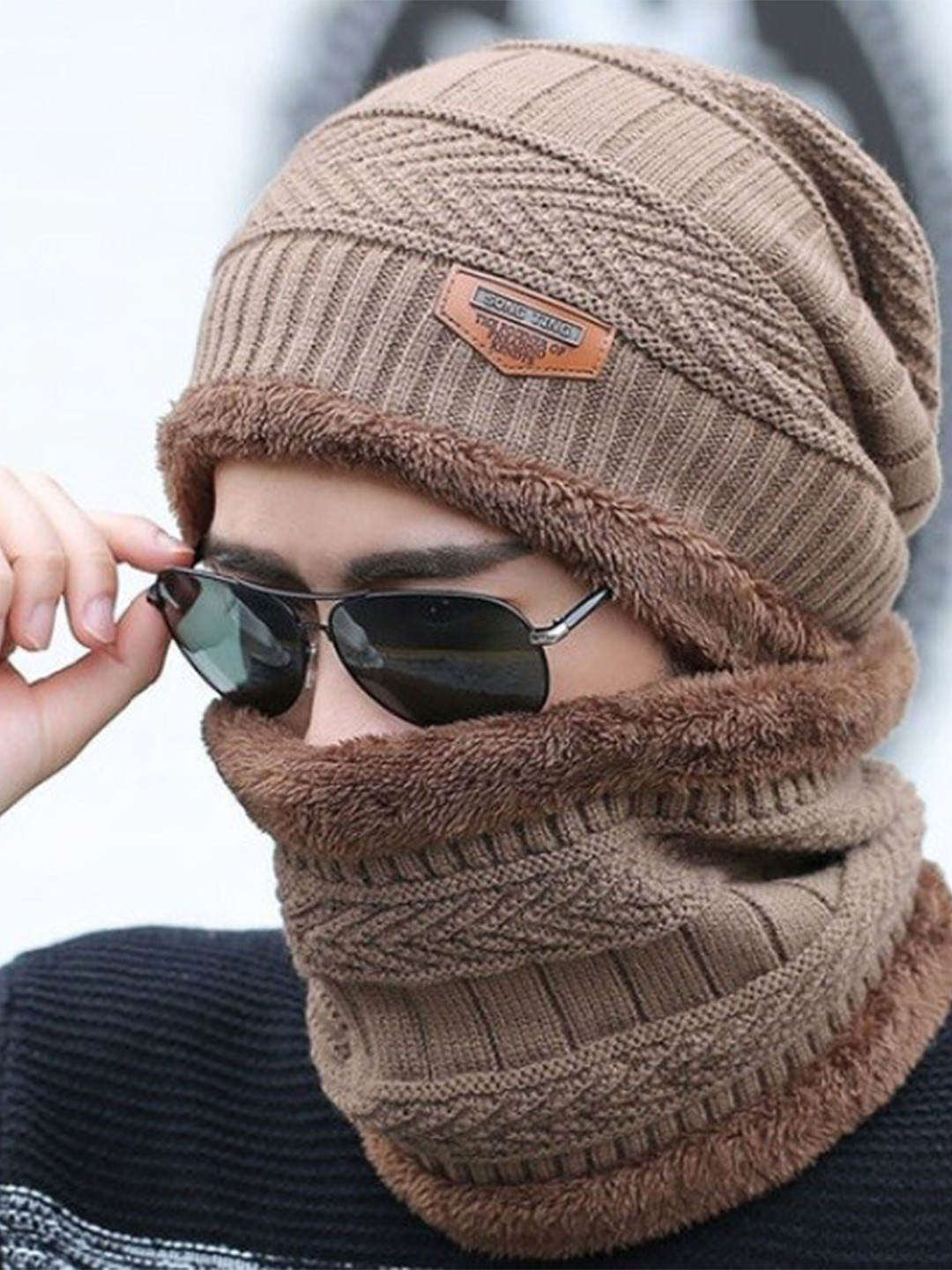 Alexvyan Men Patterned Thermal Soft Knitted Warm Winter Woolen Cap & Neck Scarf