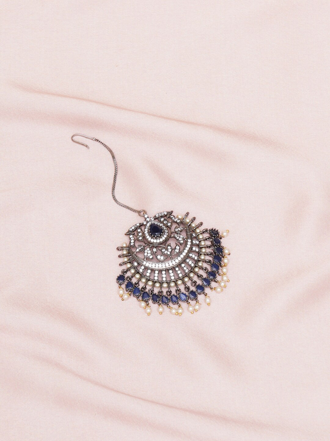 RITU SINGH Rhodium-Plated American Diamond-Studded Maang Tikka