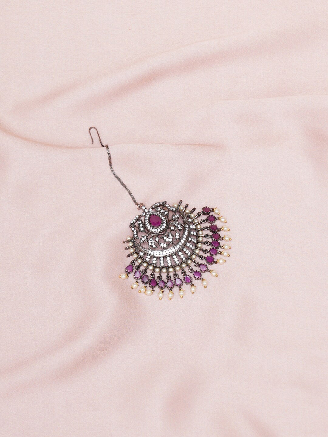 RITU SINGH Rhodium-Plated American Diamond-Studded Maang Tikka