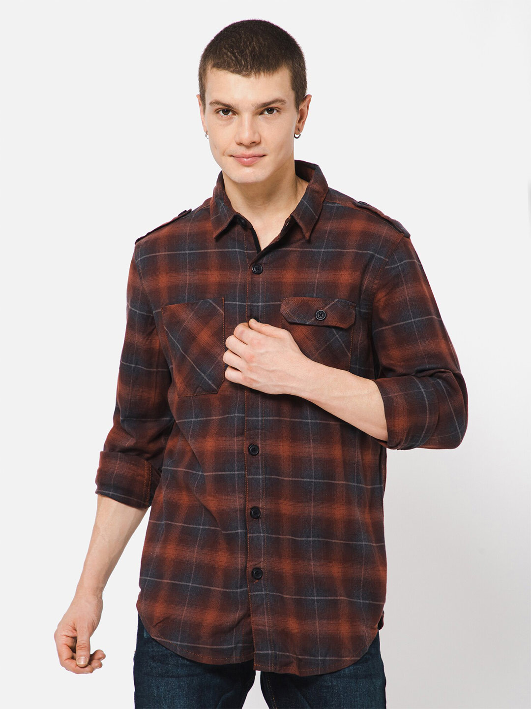 PUNK Tartan Checked Cotton Casual Shirt
