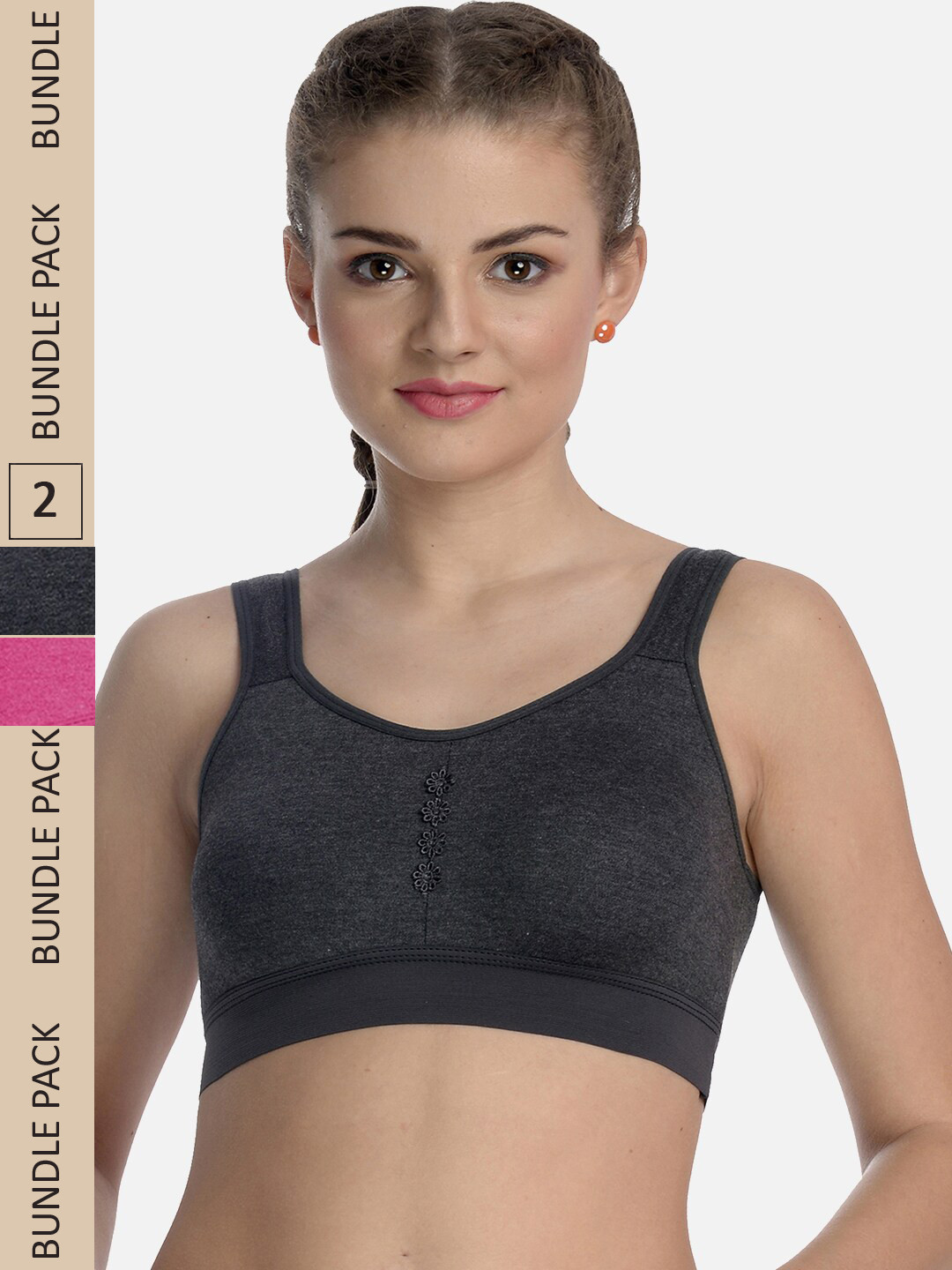 FIMS Pack Of 2 Dry-Fit Full Coverage Cotton Sports Bra