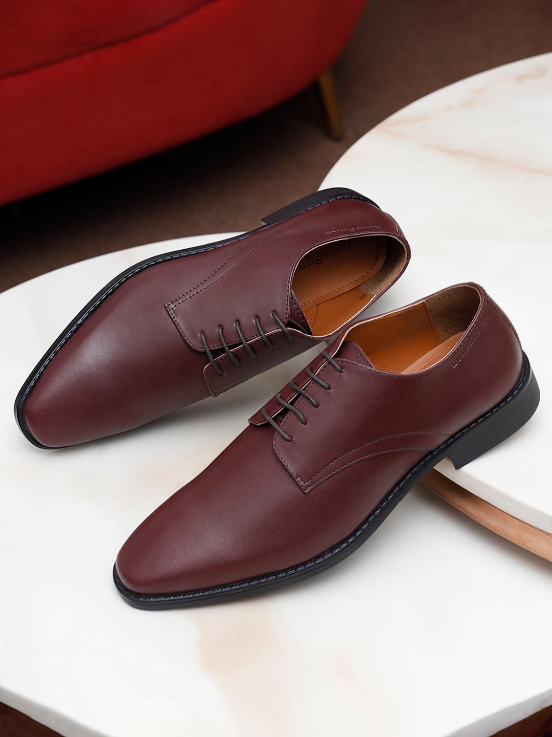 LOUIS STITCH Men Rosewood Premium Italian Leather Formal Derby Shoes