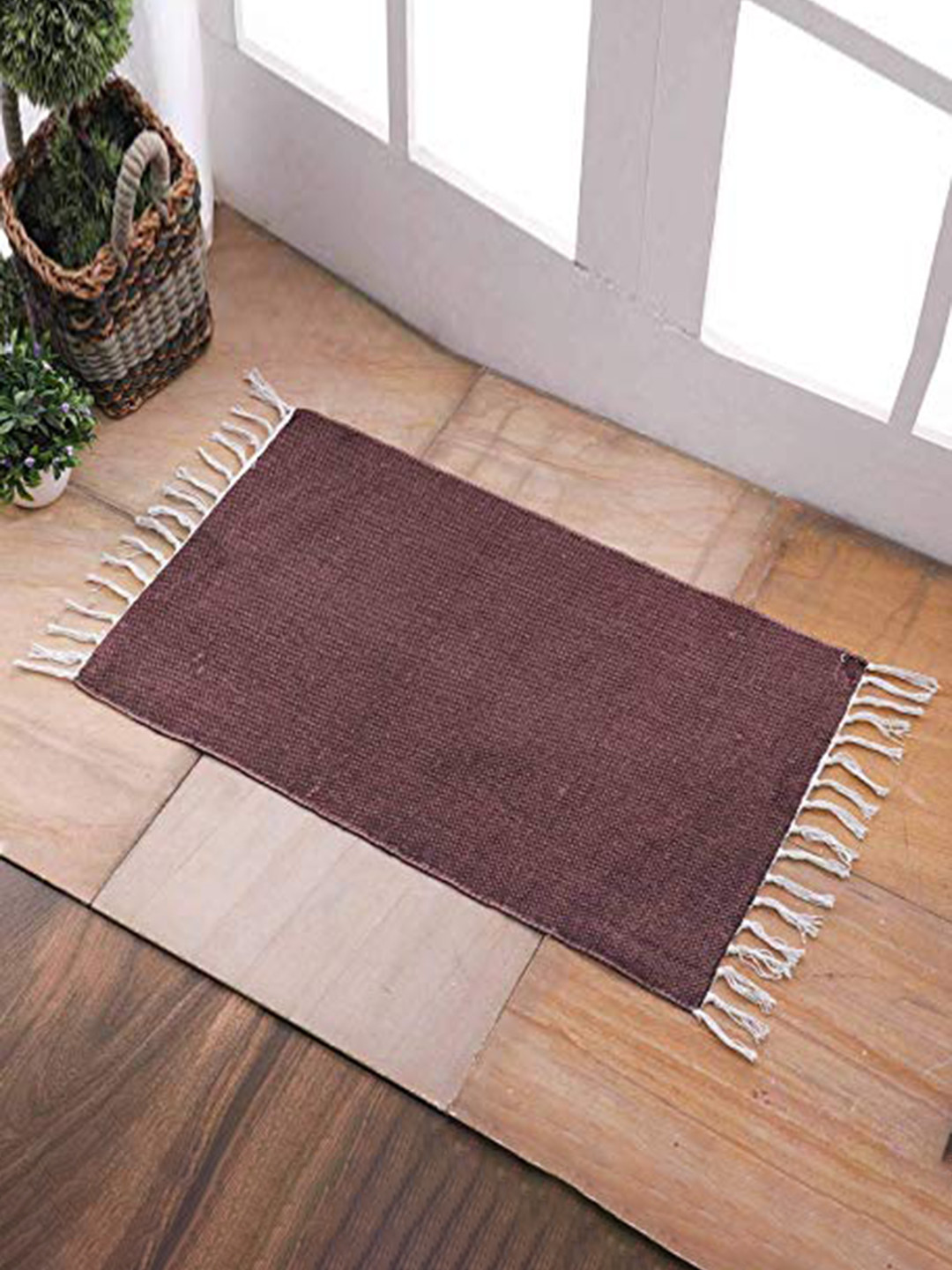 SWHF Brown Cotton Textured Rugs
