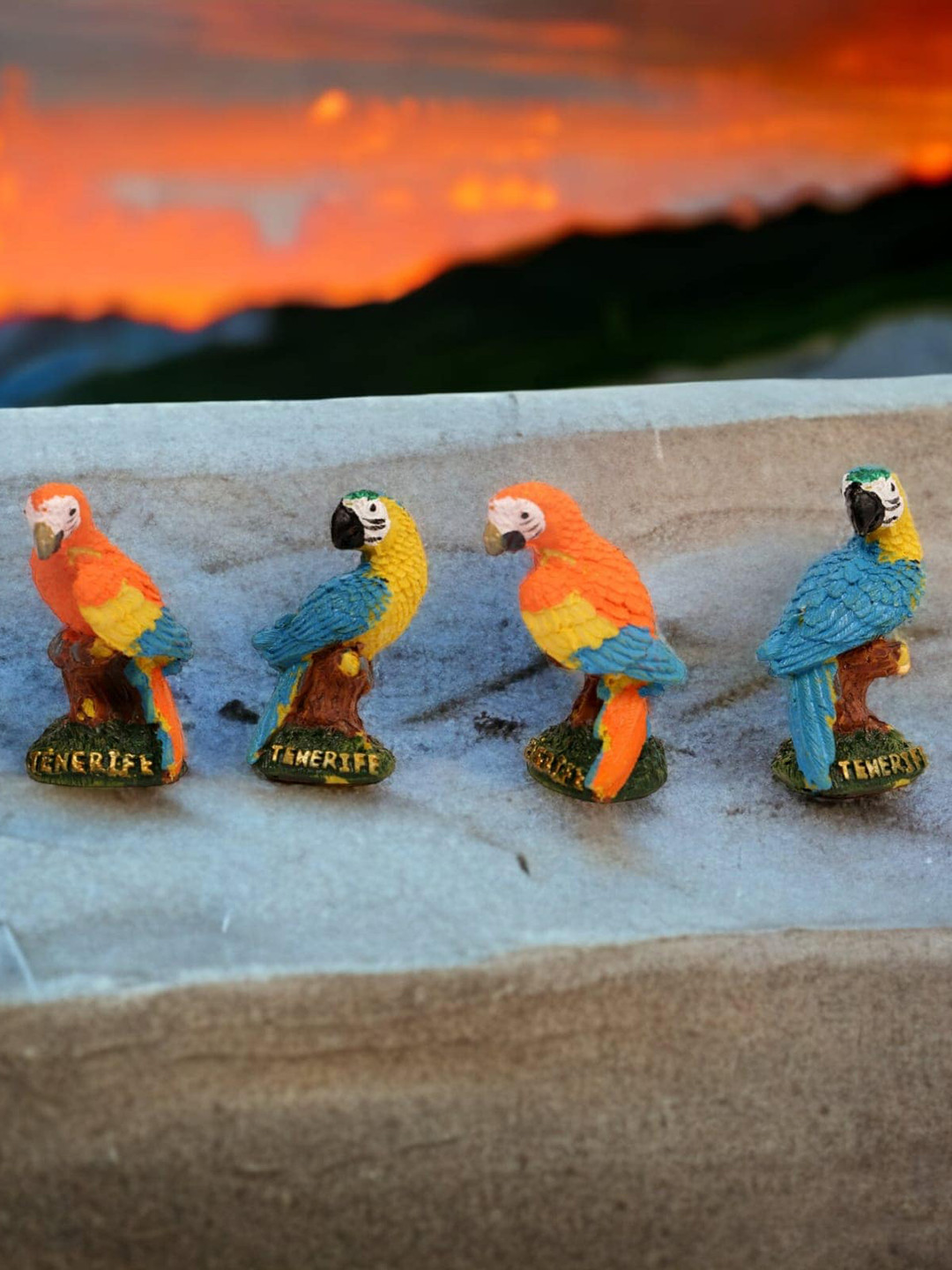 CHOCOZONE Parrot Orange Plastic Matte Living Room Set of 4 Tiny Showpieces - 1.2 Inches