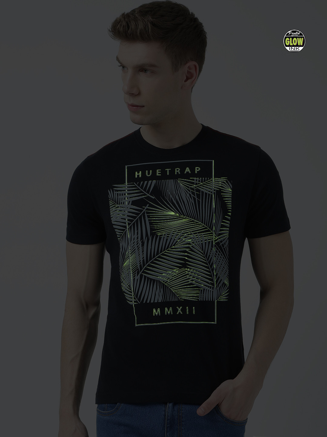 Huetrap Men Black Printed Glow in the Dark T-shirt