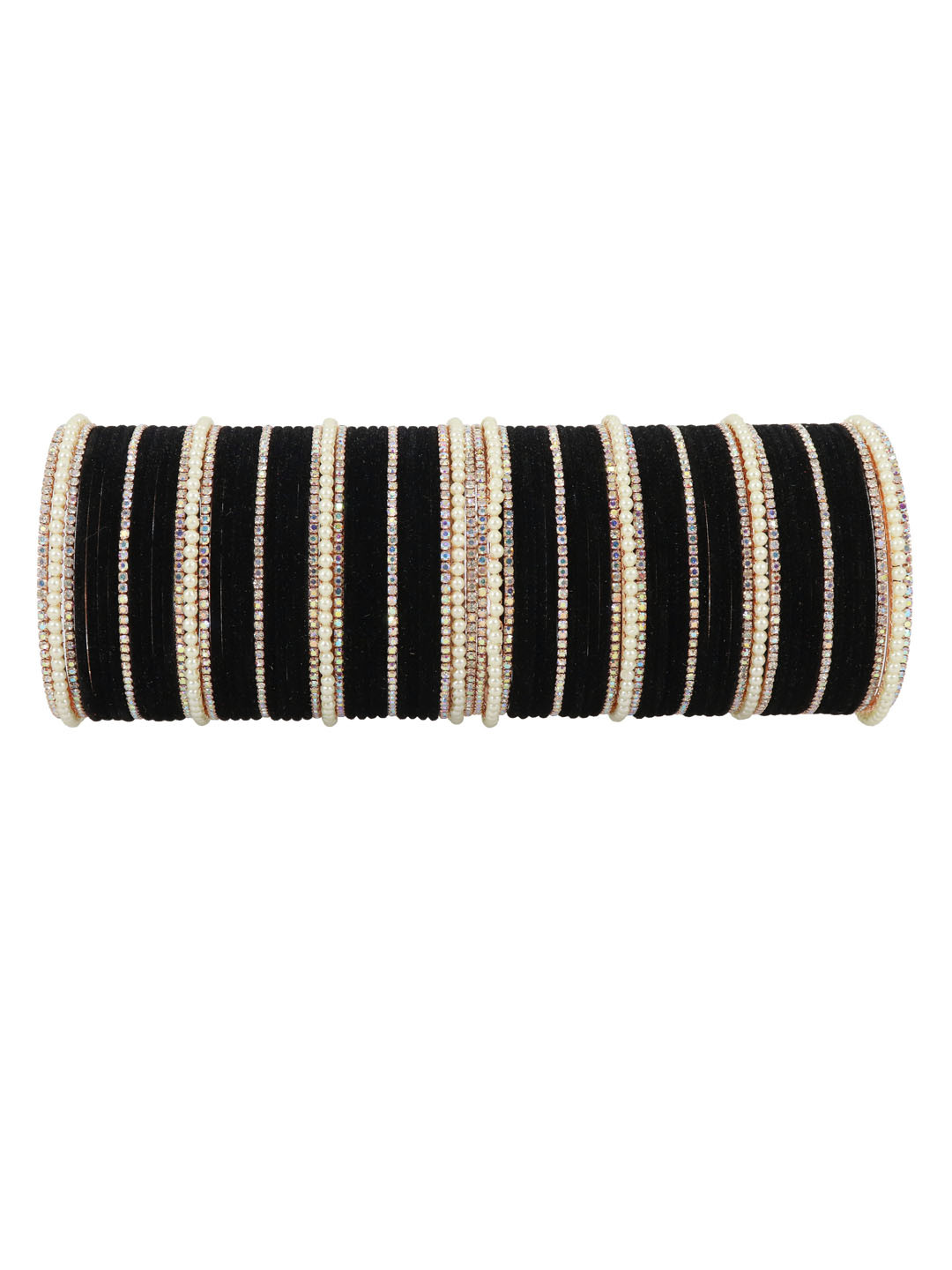 NMII Set Of 78 Beaded & Velvet CZ-Studded Bangles