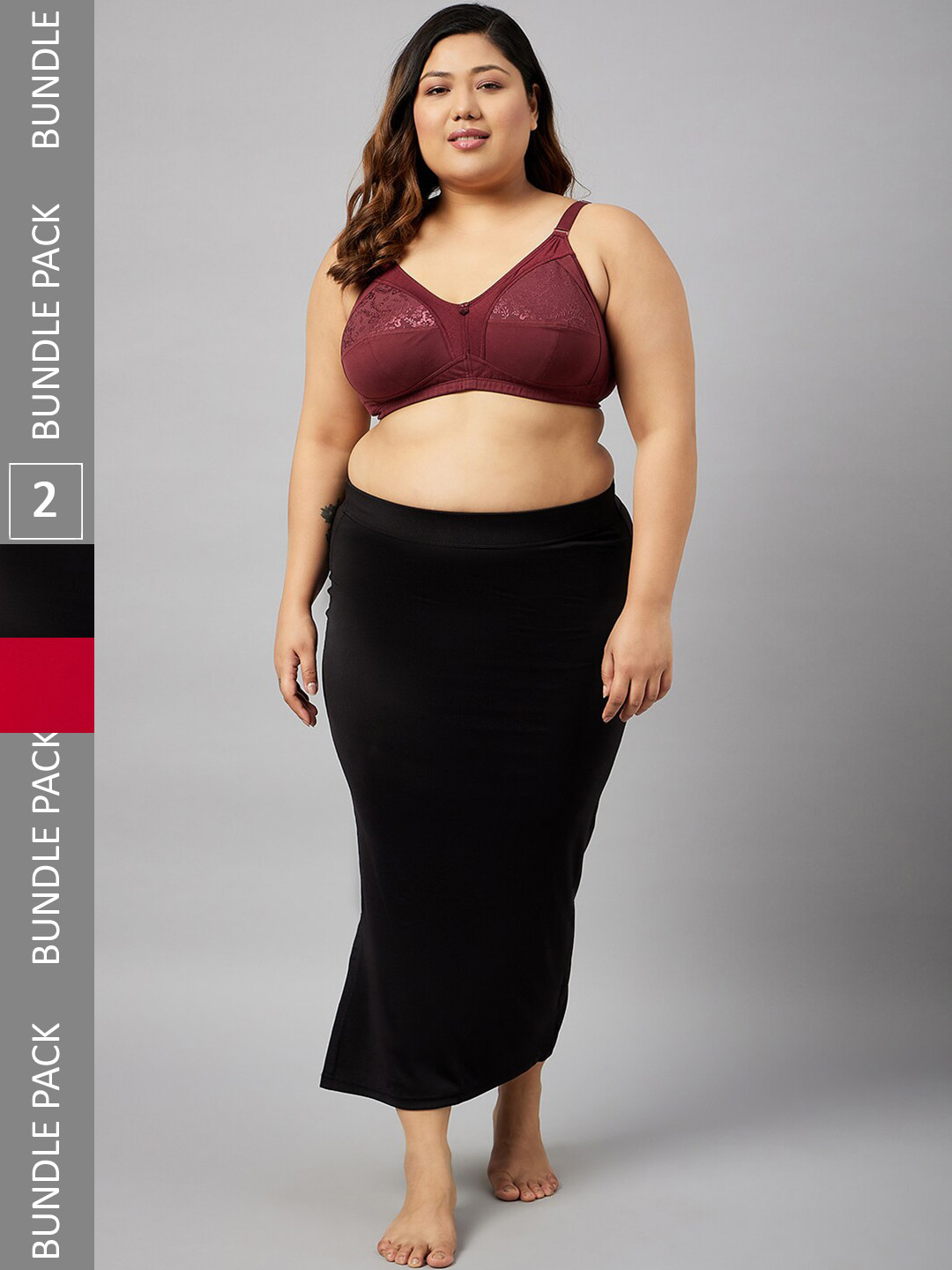 Curves By ZeroKaata Pack Of 2 Plus Size Seamless Saree Shapewear Petticoat