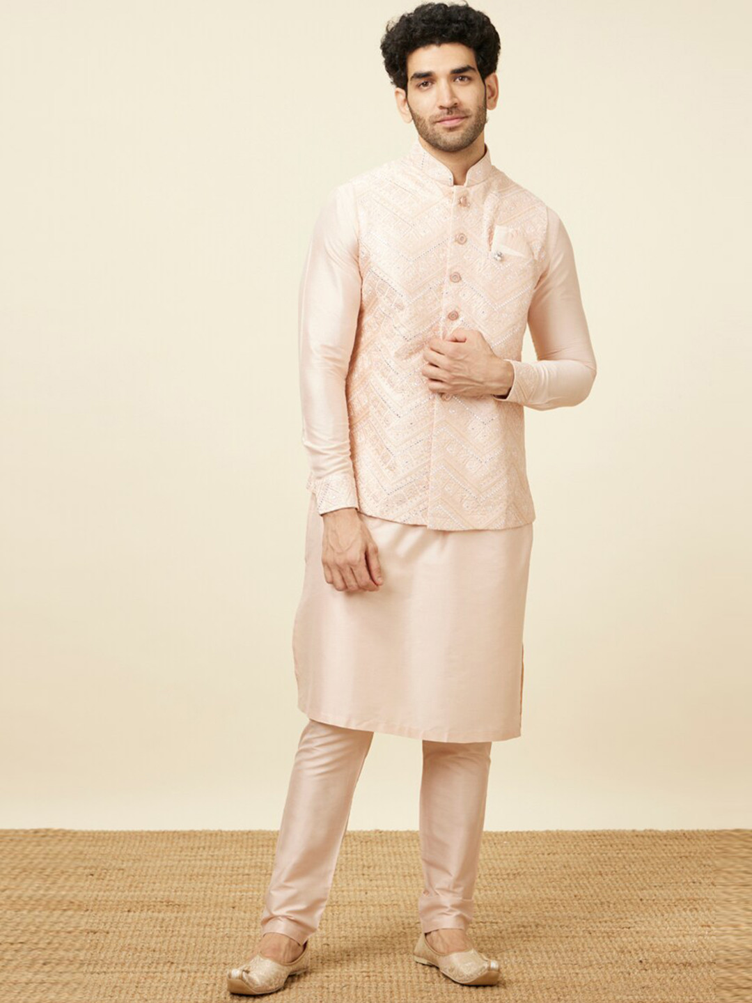 Manyavar Regular Kurta With Pyjamas & Nehru Jacket