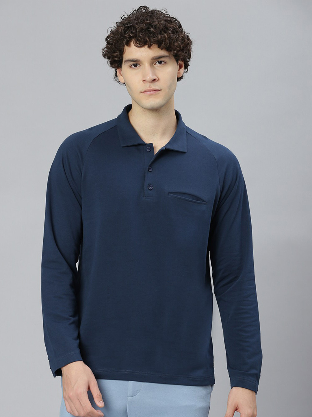 Slowave Polo Collar Raglan Sleeve Cotton T-shirt