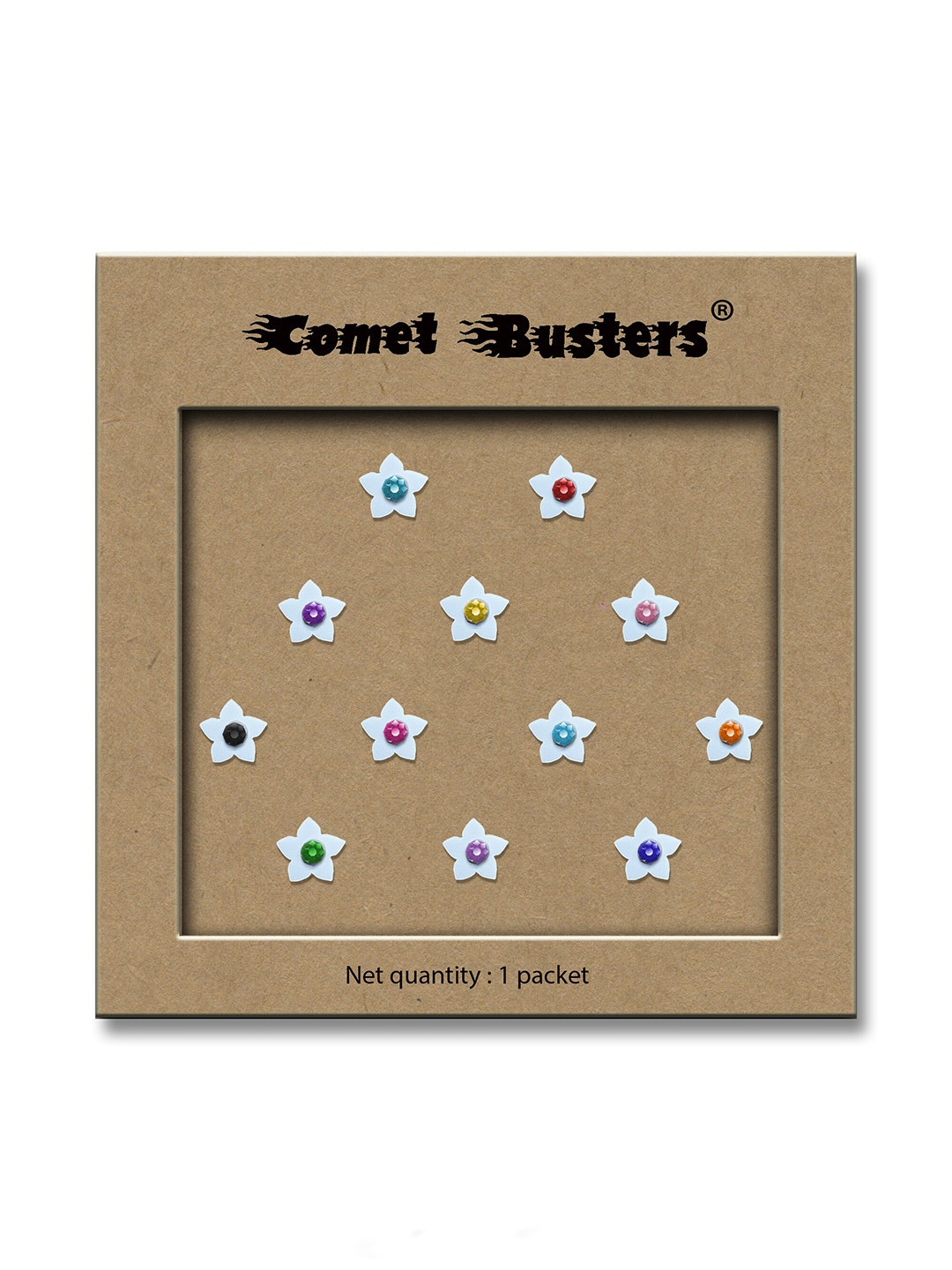 Comet Busters White Embellished Star Shaped Reusable Designer Stickers - 12 Pcs