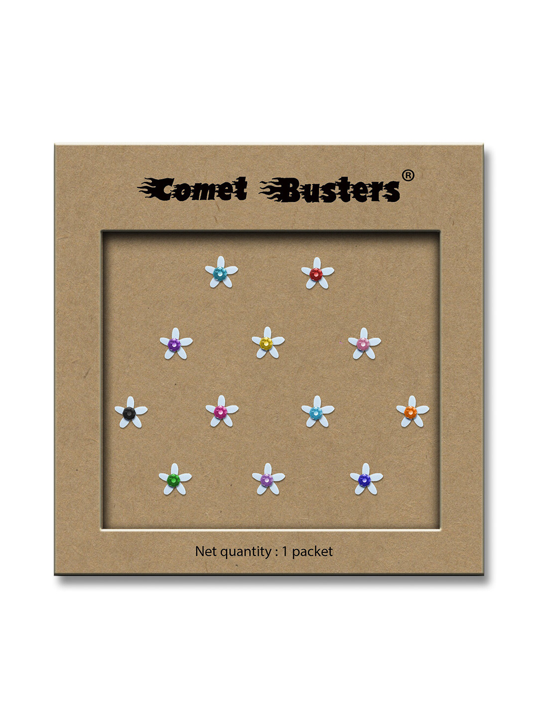 Comet Busters White Embellished Flower Shaped Reusable Designer Stickers - 12 Pcs