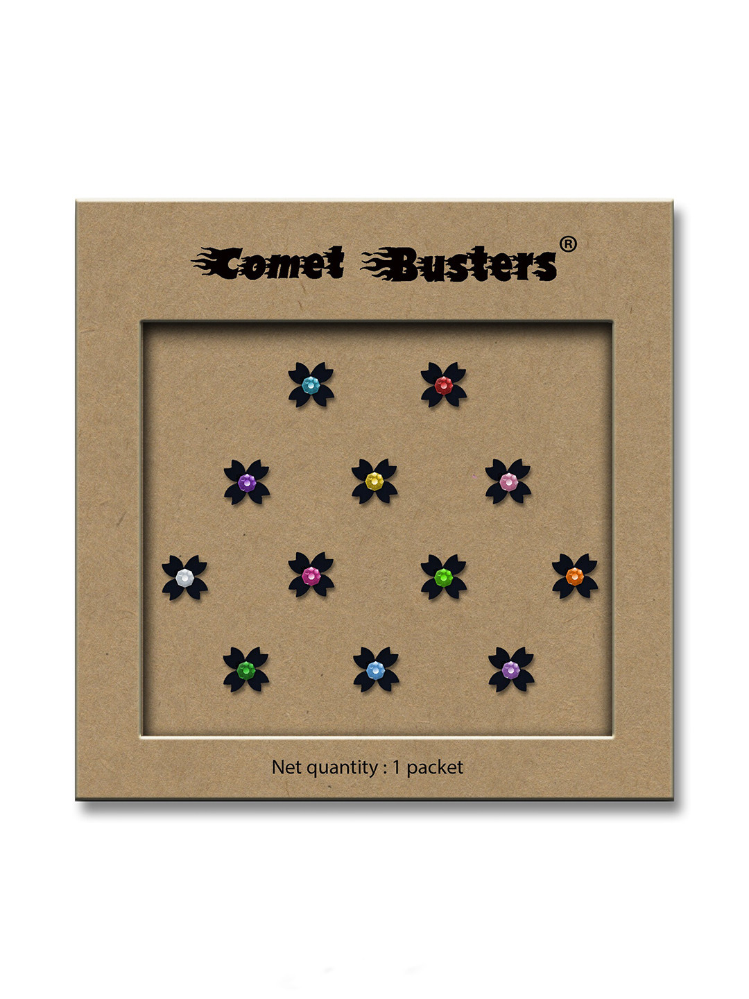 Comet Busters Black Embellished Reusable Designer Stickers - 12 Pcs