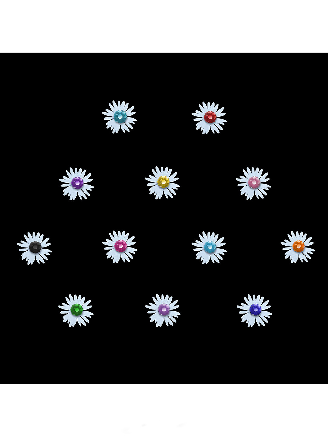 Comet Busters Kids White Embellished Floral Stickers - 9 pcs