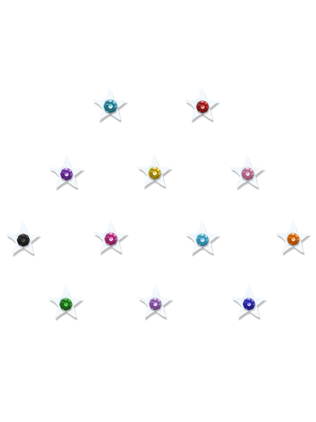 Comet Busters White Embellished Star Shaped Reusable Designer Stickers - 12 Pcs