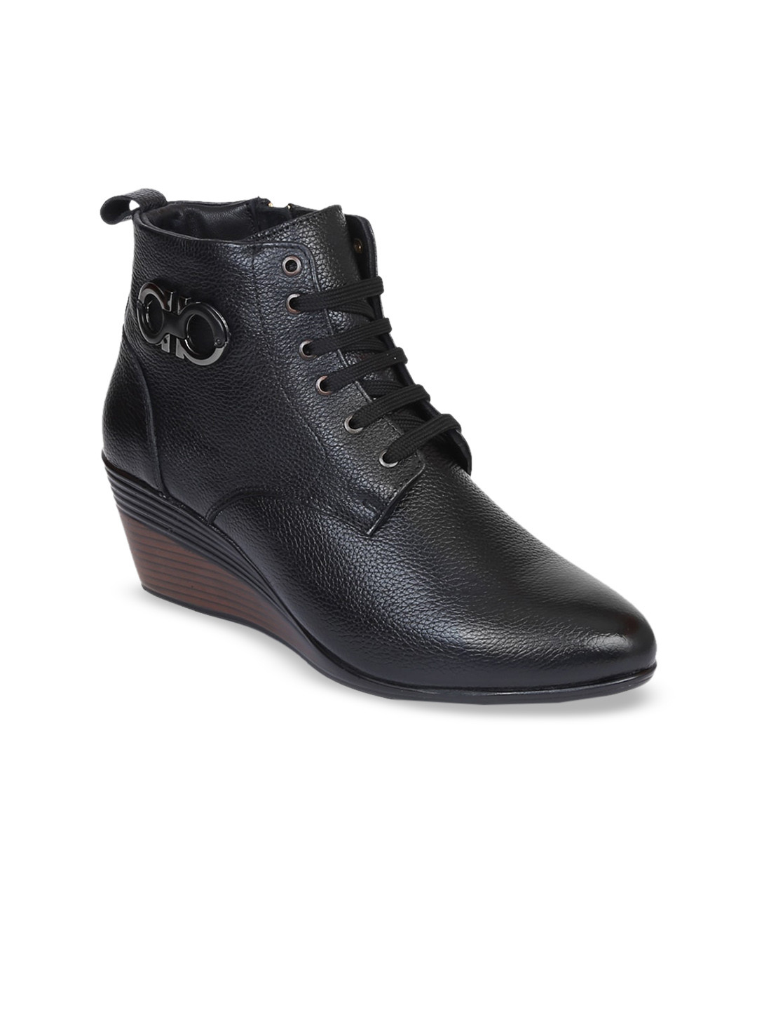 Zoom Shoes Women Pointed Toe Mid Top Lightweight Leather Wedges Regular Boots