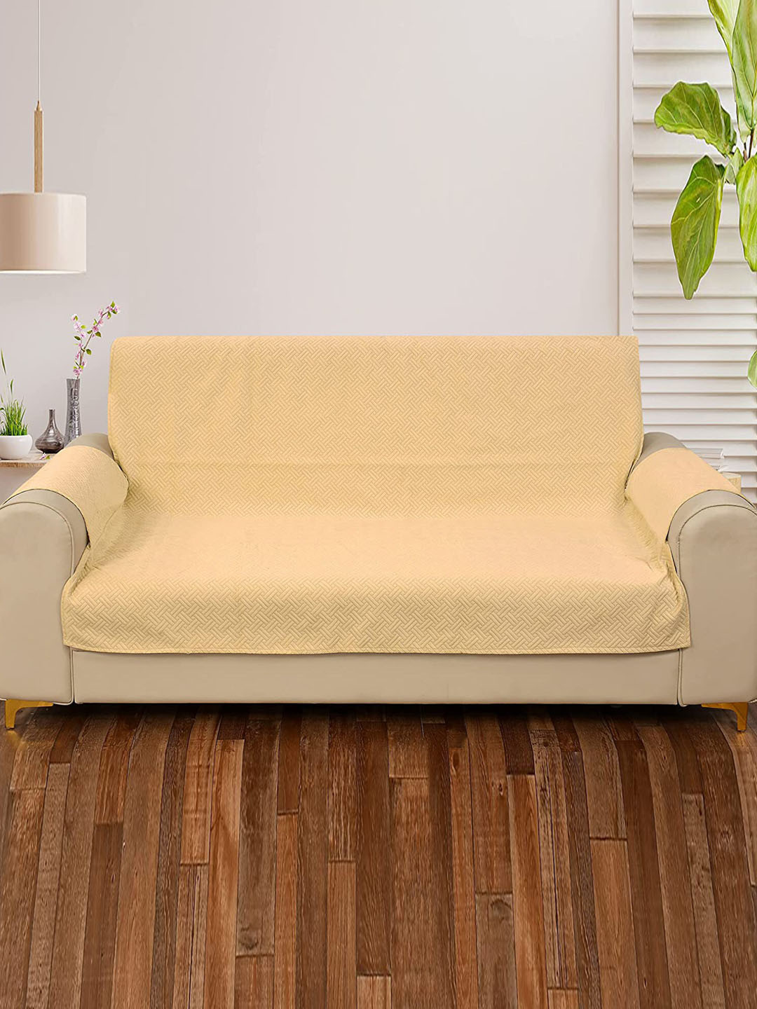 HOUSE OF QUIRK Beige Self-Design 1-Seater Ultra-Soft Velvet Sofa Cover
