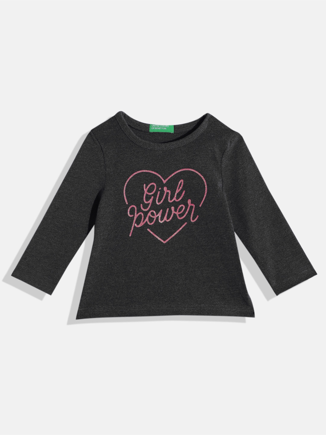 United Colors of Benetton Girls Typography Printed T-shirt with Glittery Effect