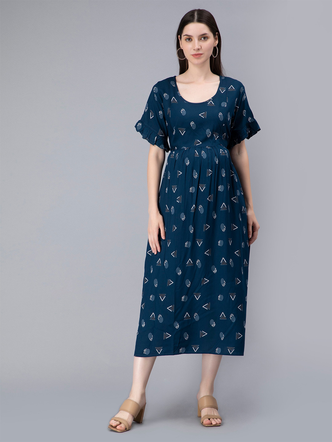 NIGHTSPREE Print Maternity Feeding A-Line Midi Dress