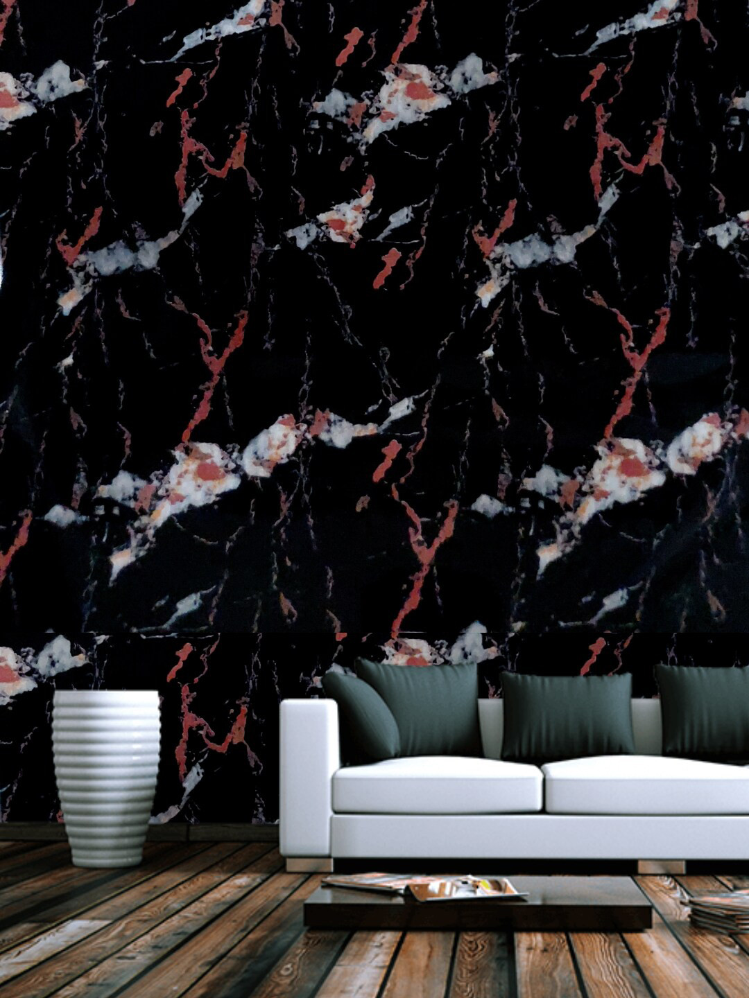 Jaamso Royals Black & Red Abstract Print Self Adhesive Wallpaper