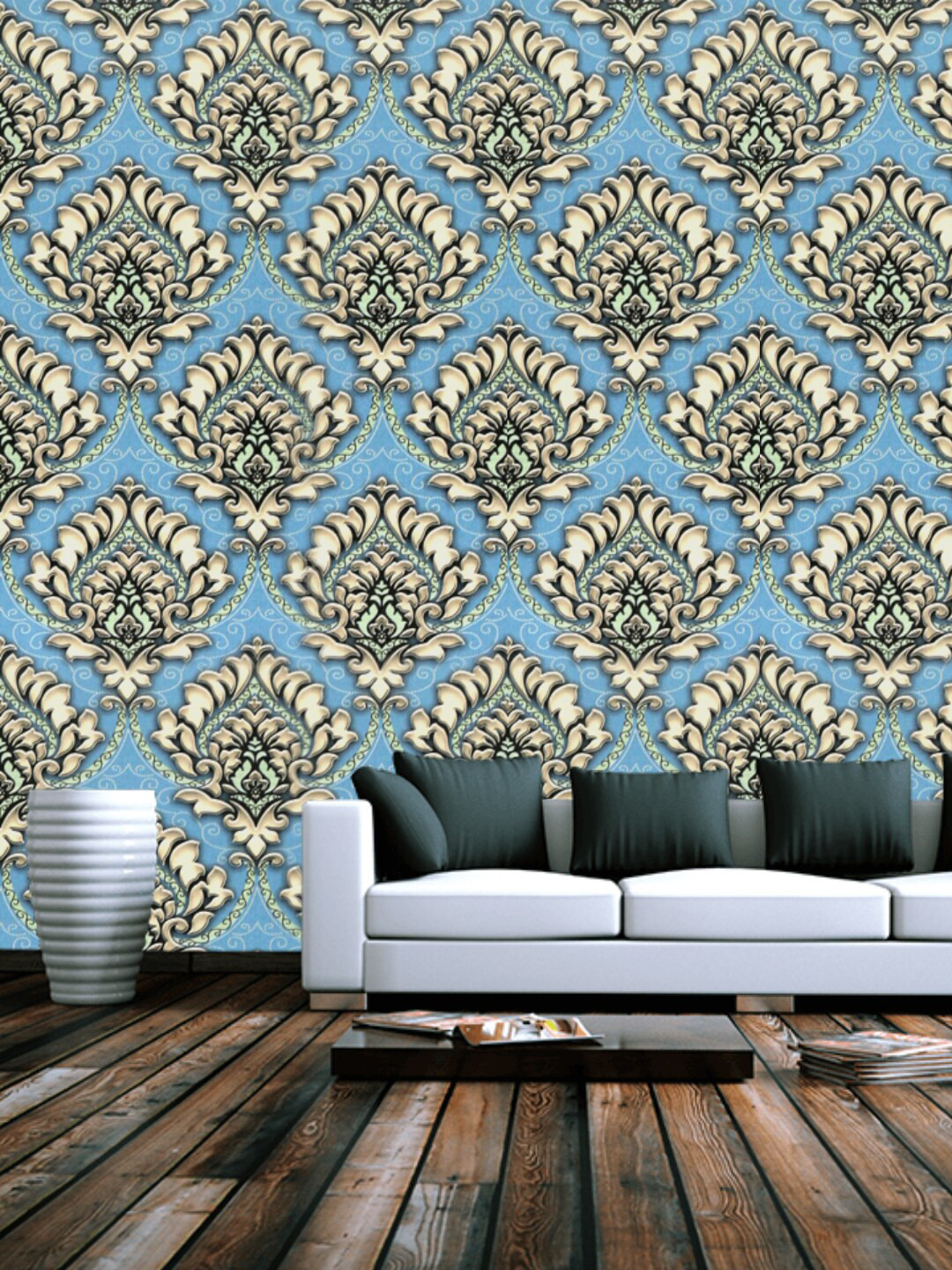 Jaamso Royals Grey Damask Design Vinyl Self Adhesive Wallpaper